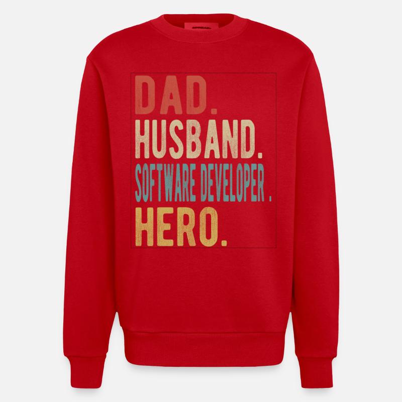 Software Developer Papa Husband Hero - Heavyweight Oversized Organic Crew Neck Made in EU - red
