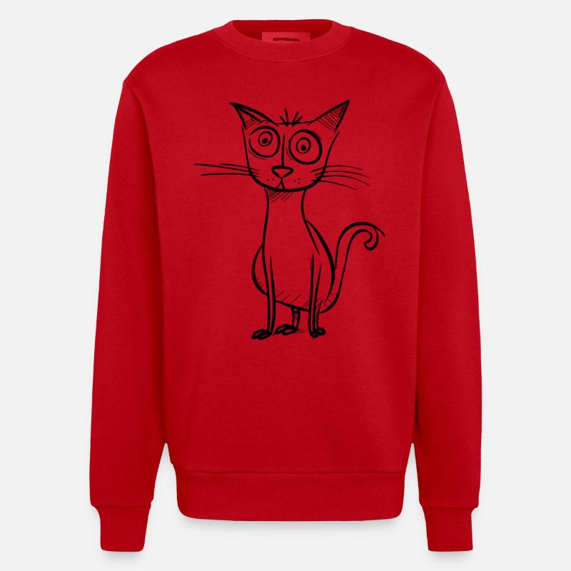 Étrange chat de dessin animé - Sweat bio épais oversize fabriqué en UE - rouge
