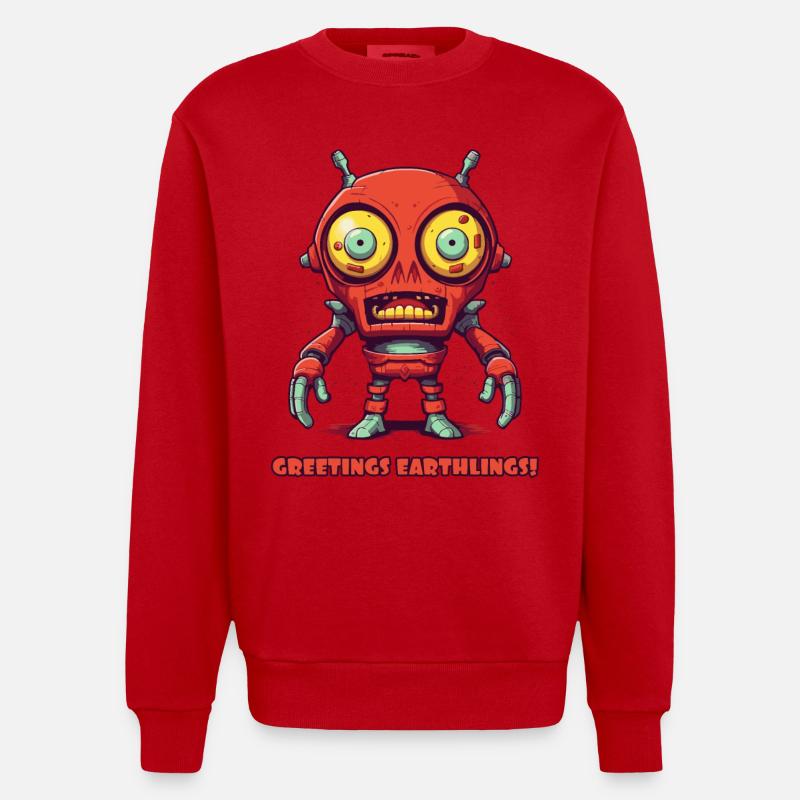 Grüße Erdlinge – Alien-Roboter - Heavyweight Oversized Organic Crew Neck Made in EU - Rot