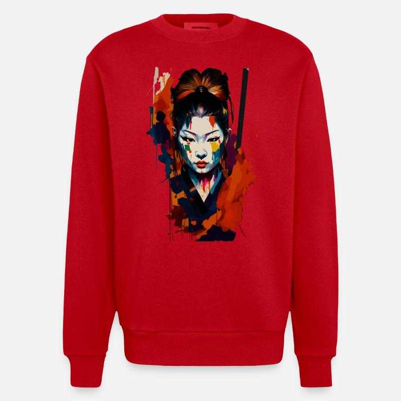 Samurai Kriegerin – Auffällige Spritzer Kunst - Heavyweight Oversized Organic Crew Neck Made in EU - Rot