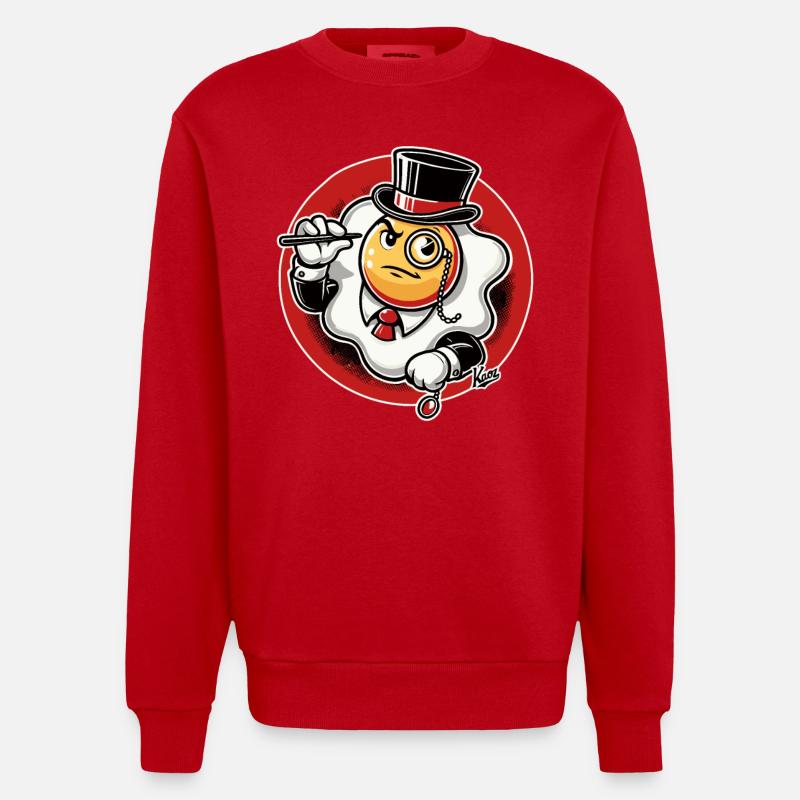 Elegant Fried Egg Gentleman - Heavyweight Oversized Organic Crew Neck Made in EU - red