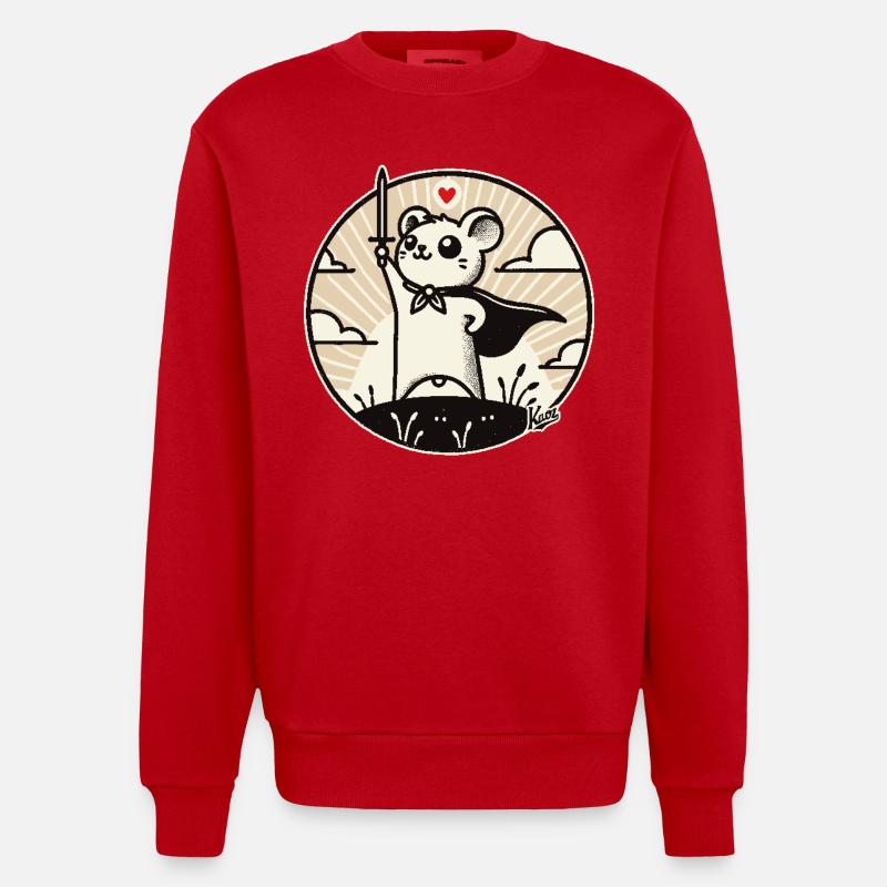 Maus-Held mit Umhang - Heavyweight Oversized Organic Crew Neck Made in EU - Rot
