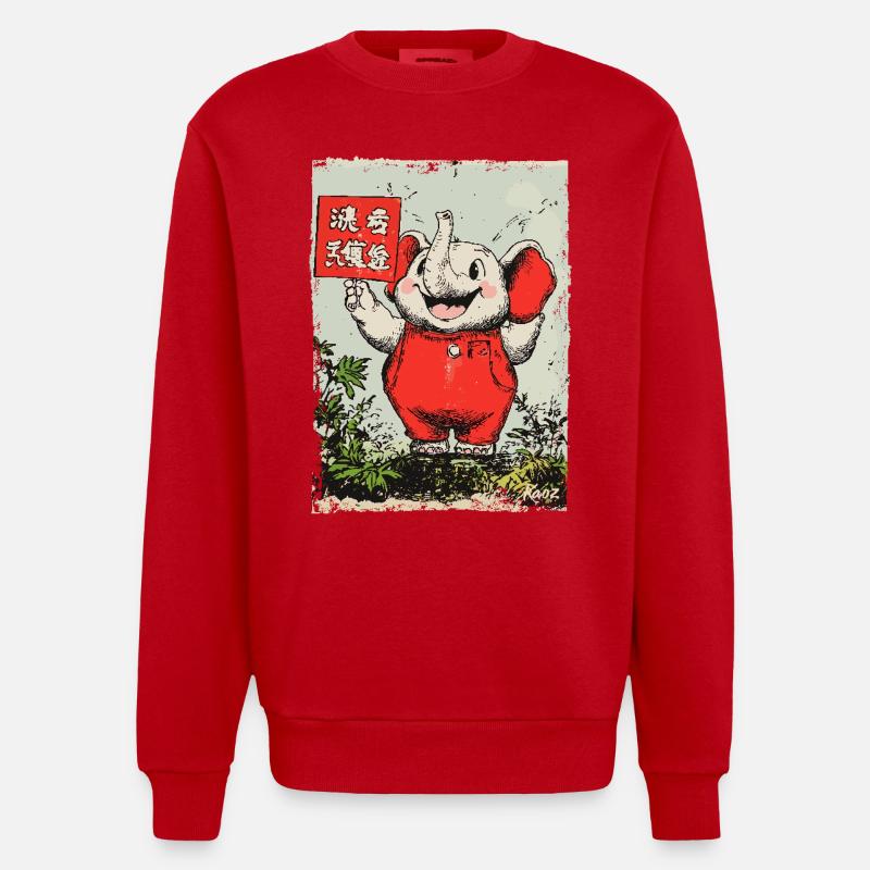 Fröhlicher kleiner Elefant - Heavyweight Oversized Organic Crew Neck Made in EU - Rot