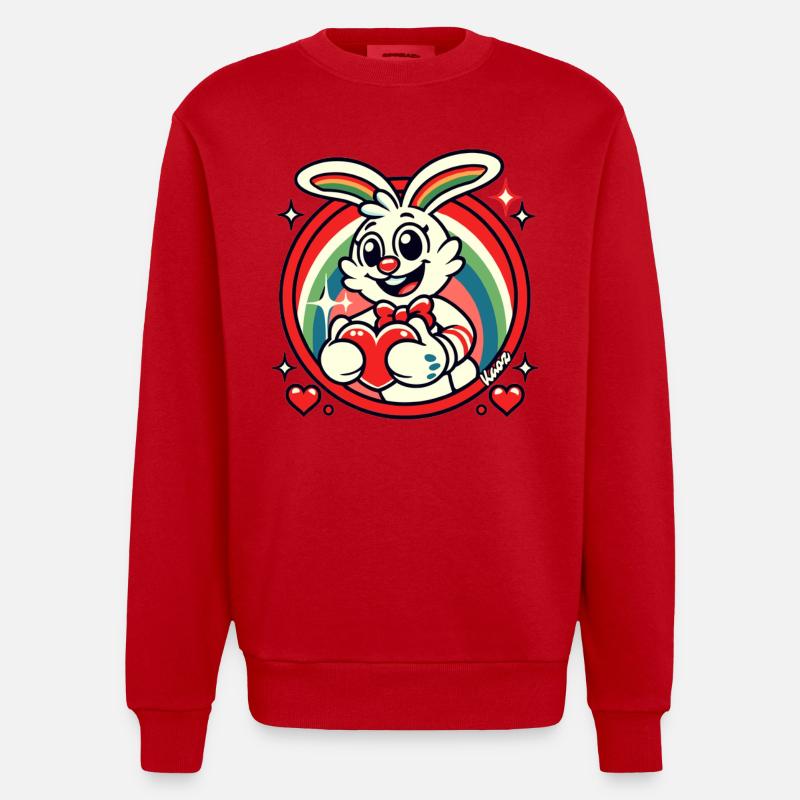 Lapin arc-en-ciel avec coeur - Sweat bio épais oversize fabriqué en UE - rouge
