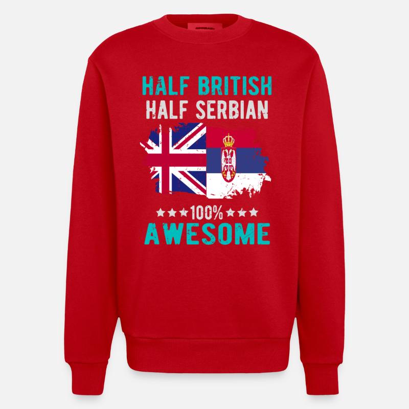 Half British, Half Serbian - Heavyweight Oversized Organic Crew Neck Made in EU - red