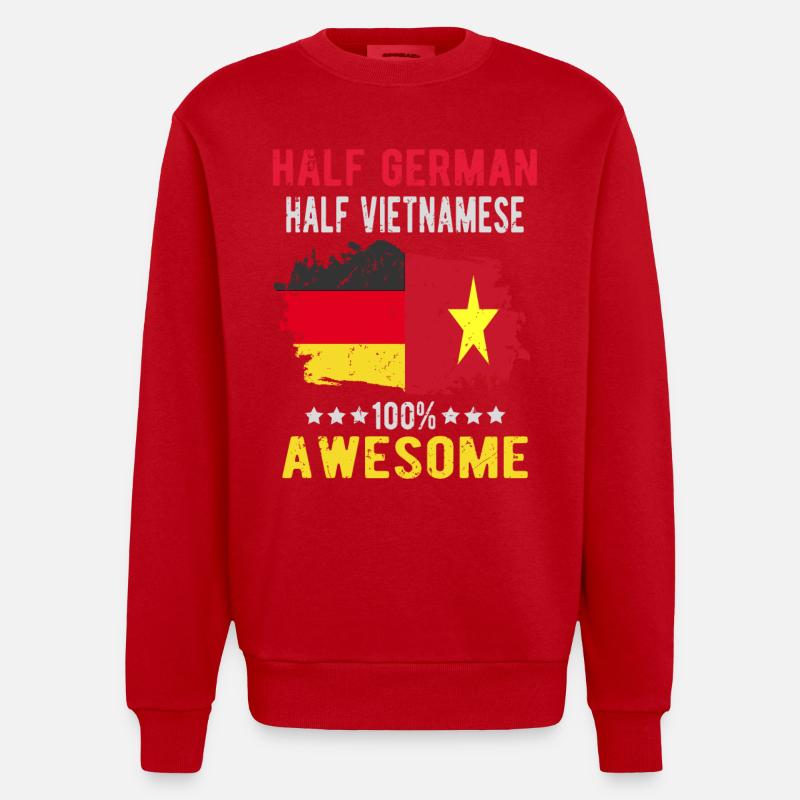 Half German Half Vietnamese - Heavyweight Oversized Organic Crew Neck Made in EU - red