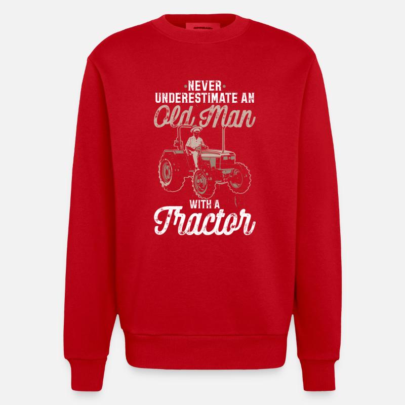 Unterschätze niemals einen alten Mann mit Traktor - Heavyweight Oversized Organic Crew Neck Made in EU - Rot