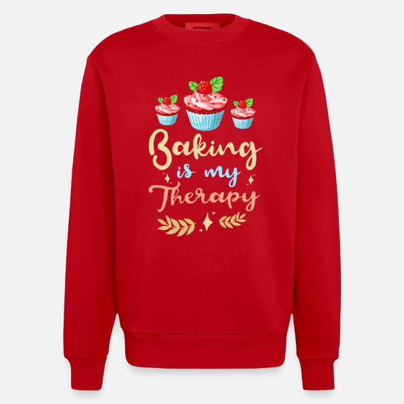 Baking is my therapy - Heavyweight Oversized Organic Crew Neck Made in EU - red