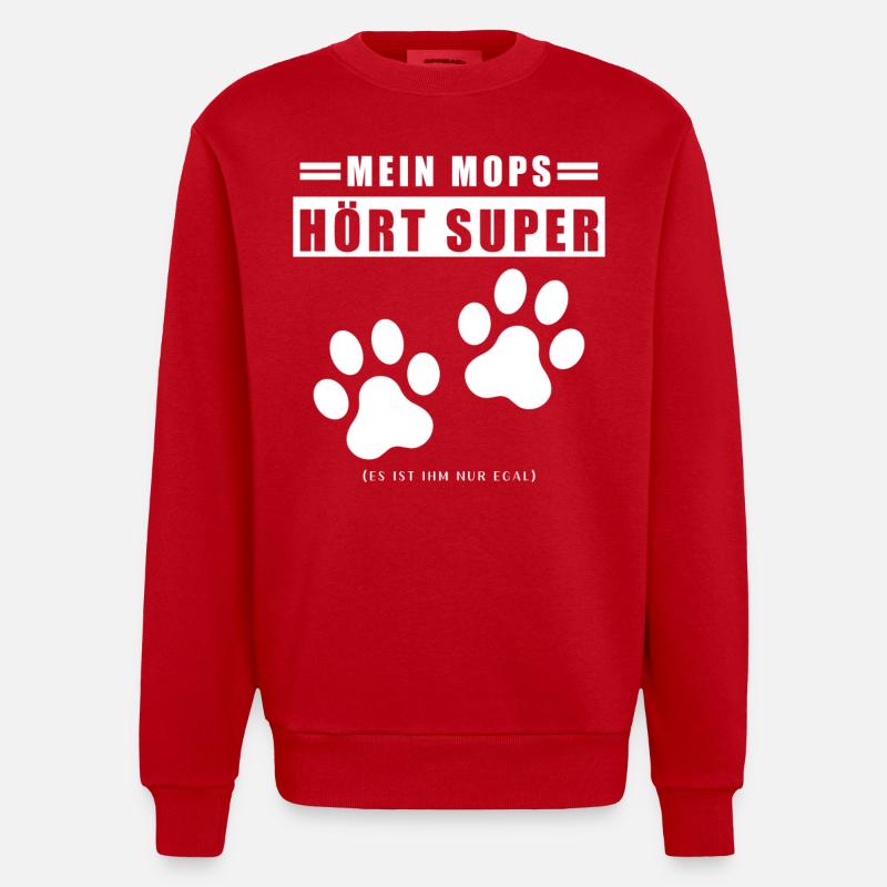 Mops Leben - Heavyweight Oversized Organic Crew Neck Made in EU - Rot