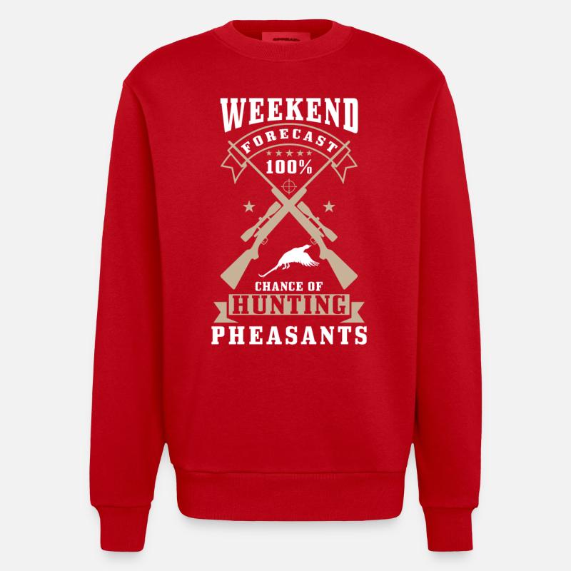 Pheasant Hunter Saying - Heavyweight Oversized Organic Crew Neck Made in EU - red