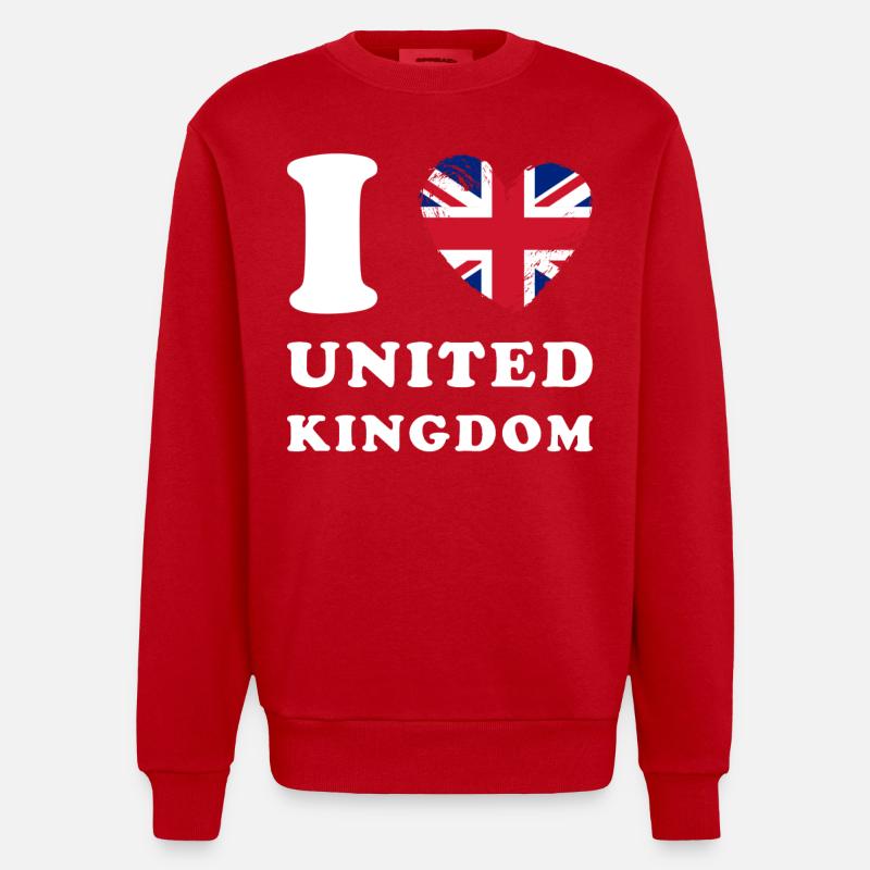 Angleterre J’aime Royaume-Uni - Sweat bio épais oversize fabriqué en UE - rouge