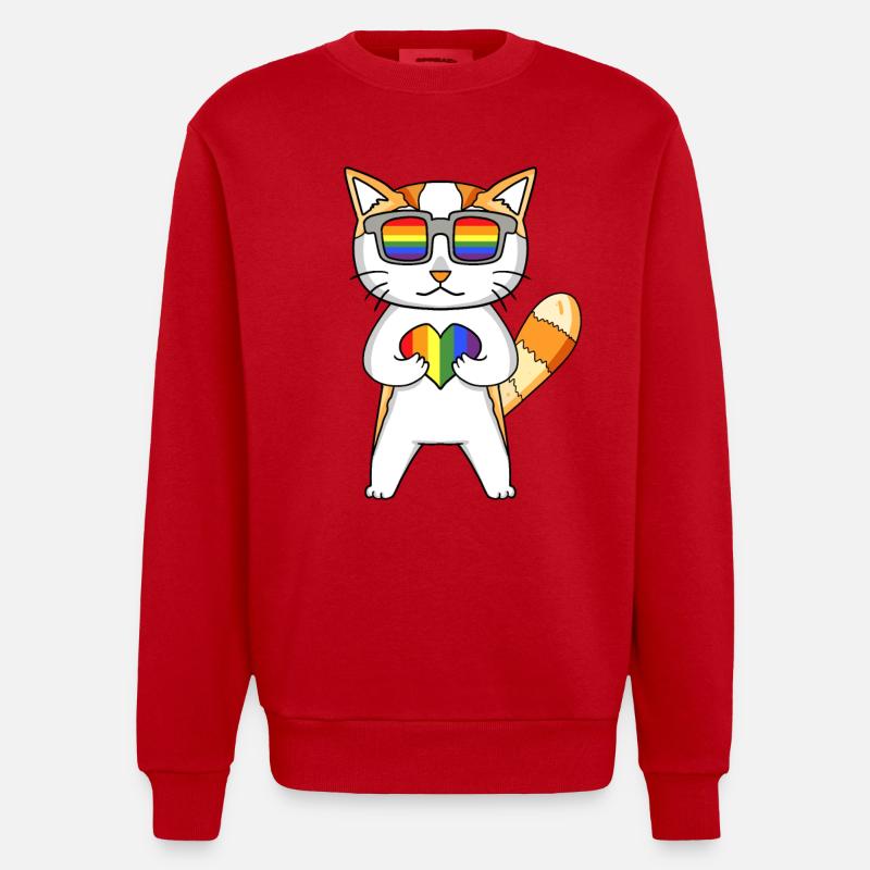 Chat LGBT Arc-en-ciel - Sweat bio épais oversize fabriqué en UE - rouge