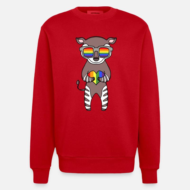 LGBT Tier Okapi Regenbogen - Heavyweight Oversized Organic Crew Neck Made in EU - Rot