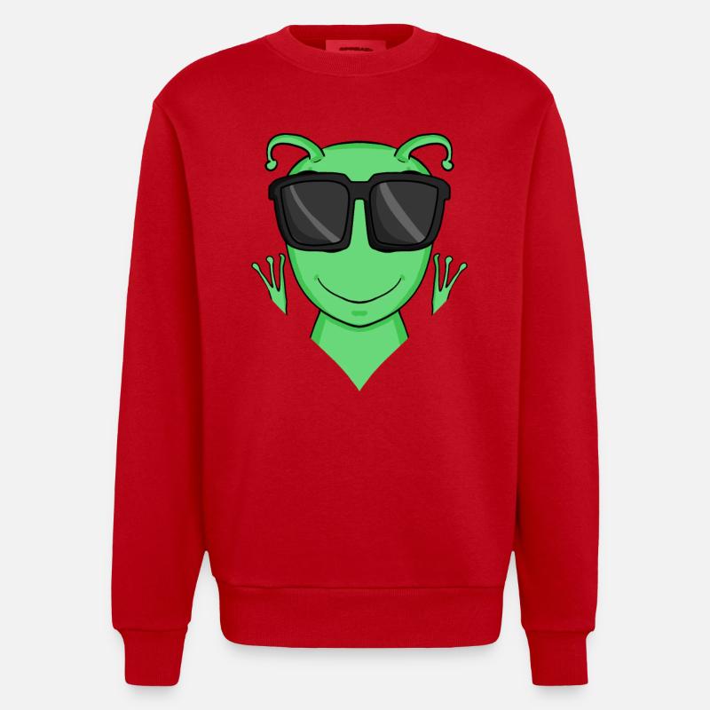 Cooles Alien mit Sonnenbrille - Heavyweight Oversized Organic Crew Neck Made in EU - Rot