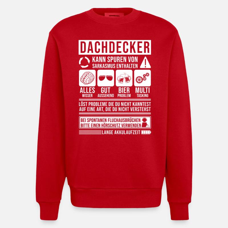 Dachdecker Spruch lustig - Heavyweight Oversized Organic Crew Neck Made in EU - Rot