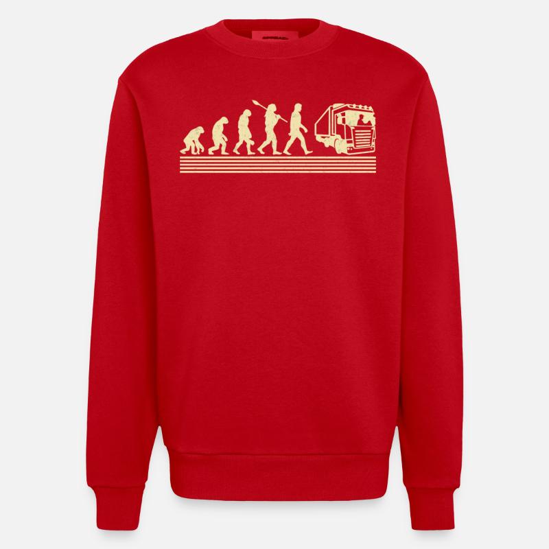 Truck driver evolution - Heavyweight Oversized Organic Crew Neck Made in EU - red