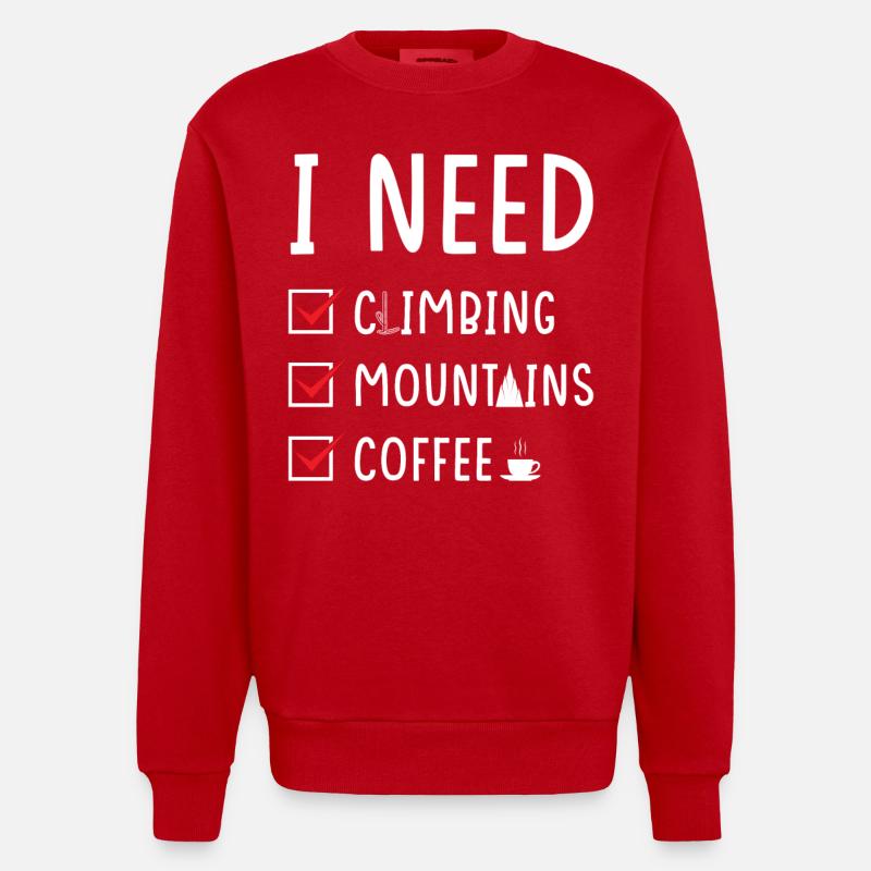 Climbing Mountains Coffee - Heavyweight Oversized Organic Crew Neck Made in EU - red