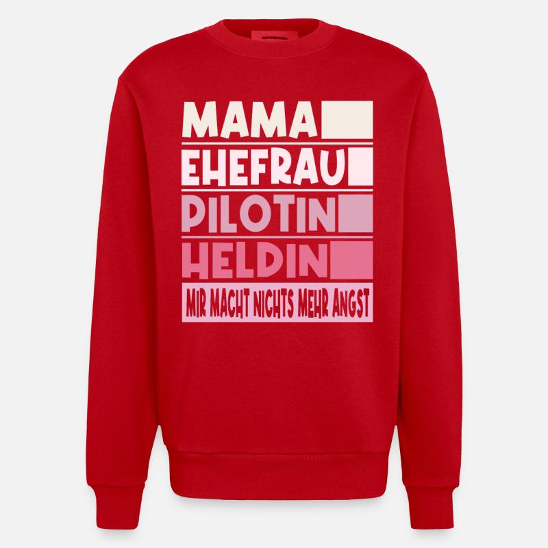 Pilotin Mama Ehefrau Heldin - Heavyweight Oversized Organic Crew Neck Made in EU - Rot