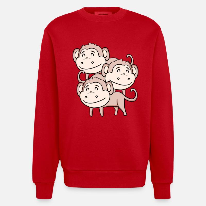 Singes mignons - Singe - Sweat bio épais oversize fabriqué en UE - rouge