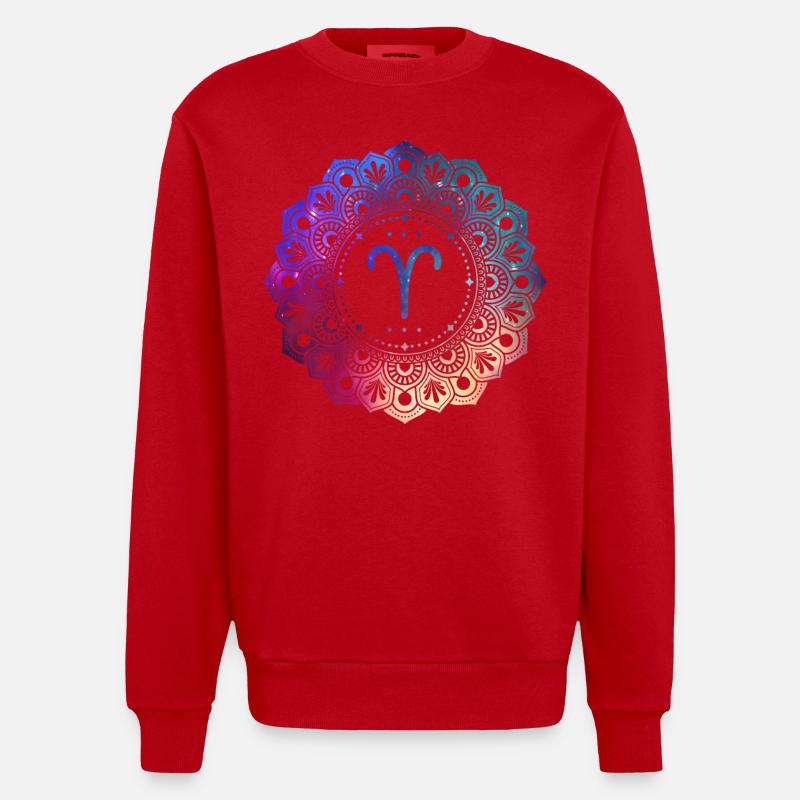 Widder Sternzeichen Symbol Mandala - Heavyweight Oversized Organic Crew Neck Made in EU - Rot