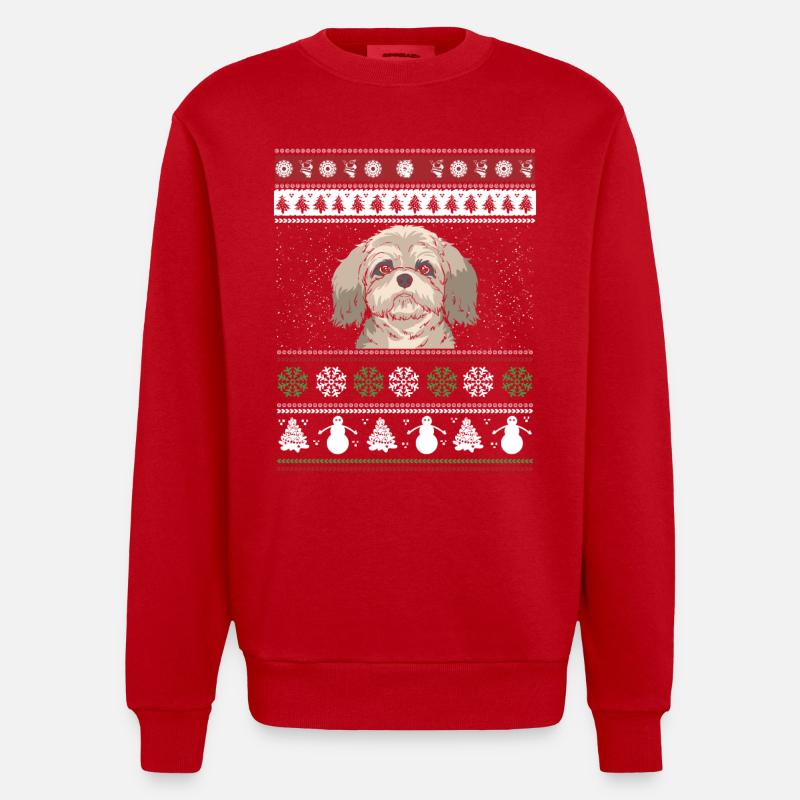 Shih Tzu Noël - Sweat bio épais oversize fabriqué en UE - rouge