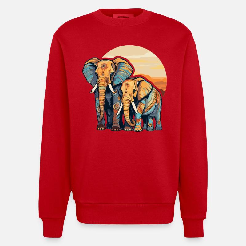 Elefanten Mama und Kind - Heavyweight Oversized Organic Crew Neck Made in EU - Rot