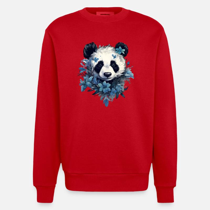 Conception de fleurs de panda - Sweat bio épais oversize fabriqué en UE - rouge
