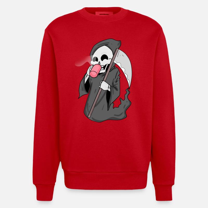 Sensenmann mit Kaffee - Heavyweight Oversized Organic Crew Neck Made in EU - Rot