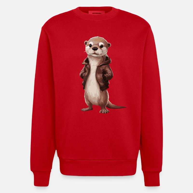 Cooler Otter Mit Lederjacke Illustrationskunst - Heavyweight Oversized Organic Crew Neck Made in EU - Rot