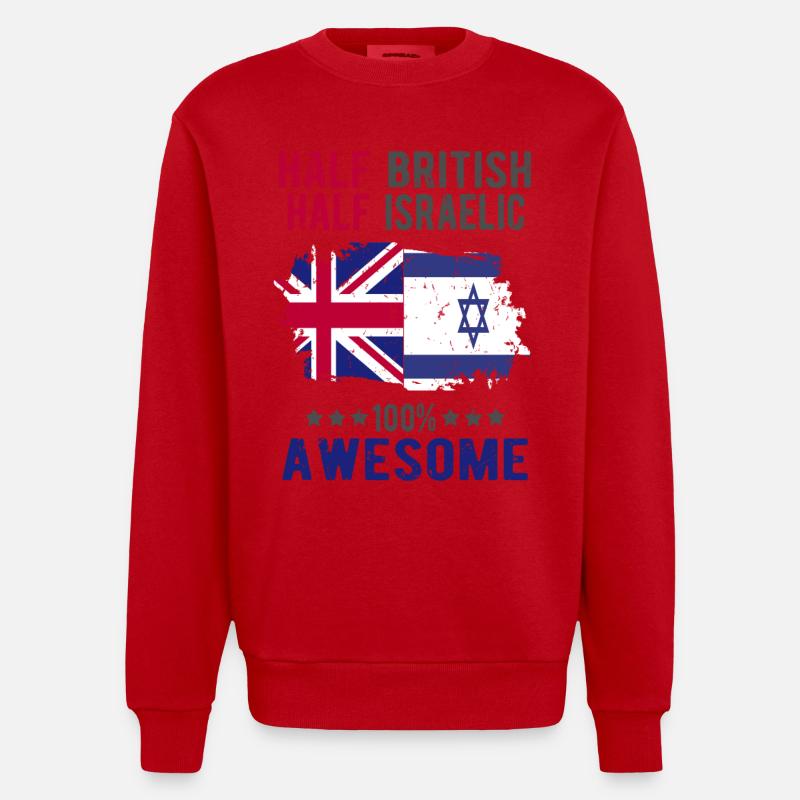 Half British Half Isreali - Heavyweight Oversized Organic Crew Neck Made in EU - red
