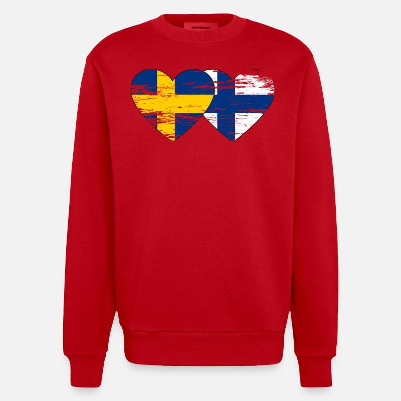 Suède Finlande Drapeau Coeur utilisé - Sweat bio épais oversize fabriqué en UE - rouge