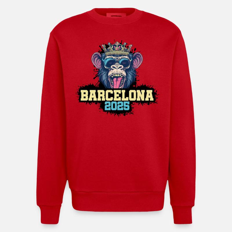 Singe Barcelone 2025 - Sweat bio épais oversize fabriqué en UE - rouge