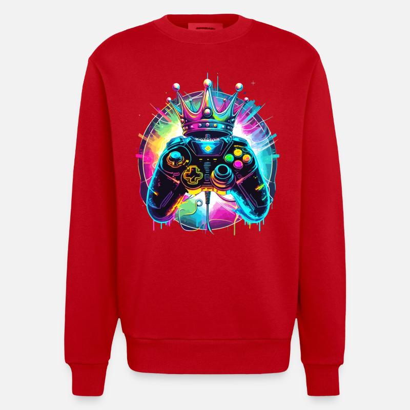 Gaming Controller mit Krone - Heavyweight Oversized Organic Crew Neck Made in EU - Rot