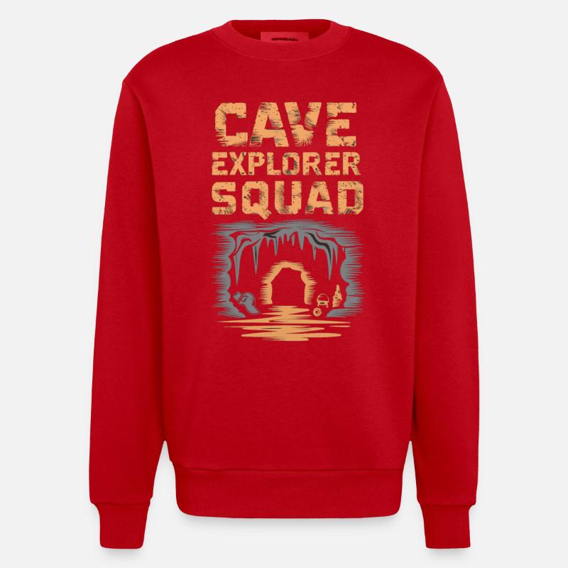 Cave Explorer Squad Adventure - Heavyweight Oversized Organic Crew Neck Made in EU - red