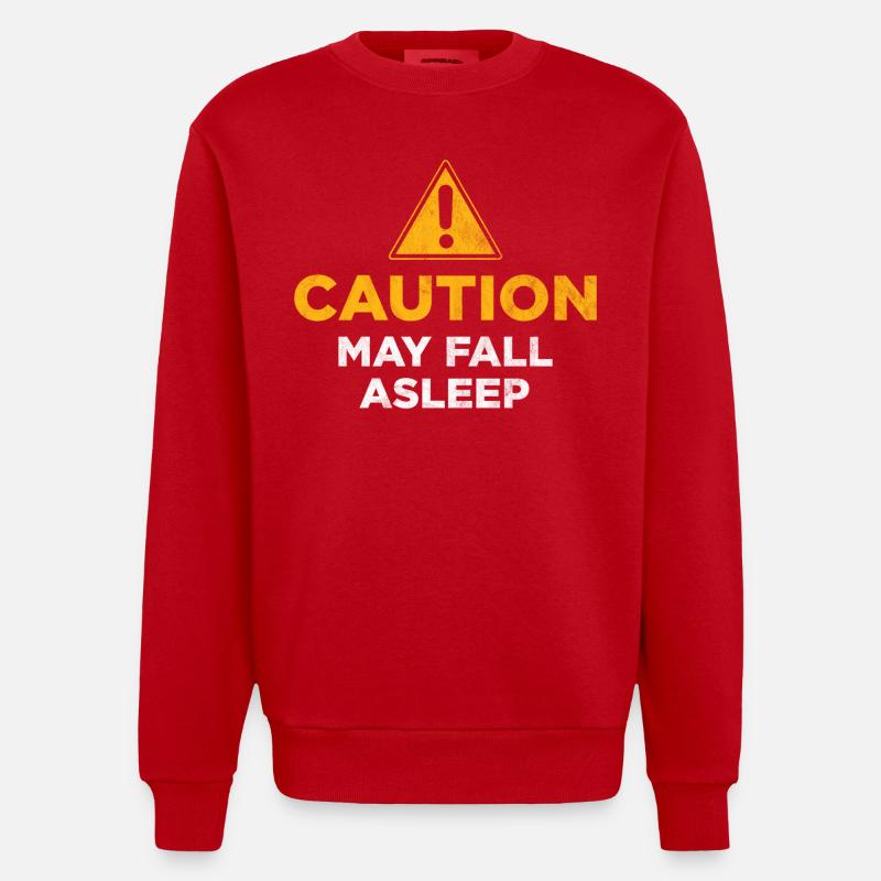 Caution May Fall Asleep - Heavyweight Oversized Organic Crew Neck Made in EU - red
