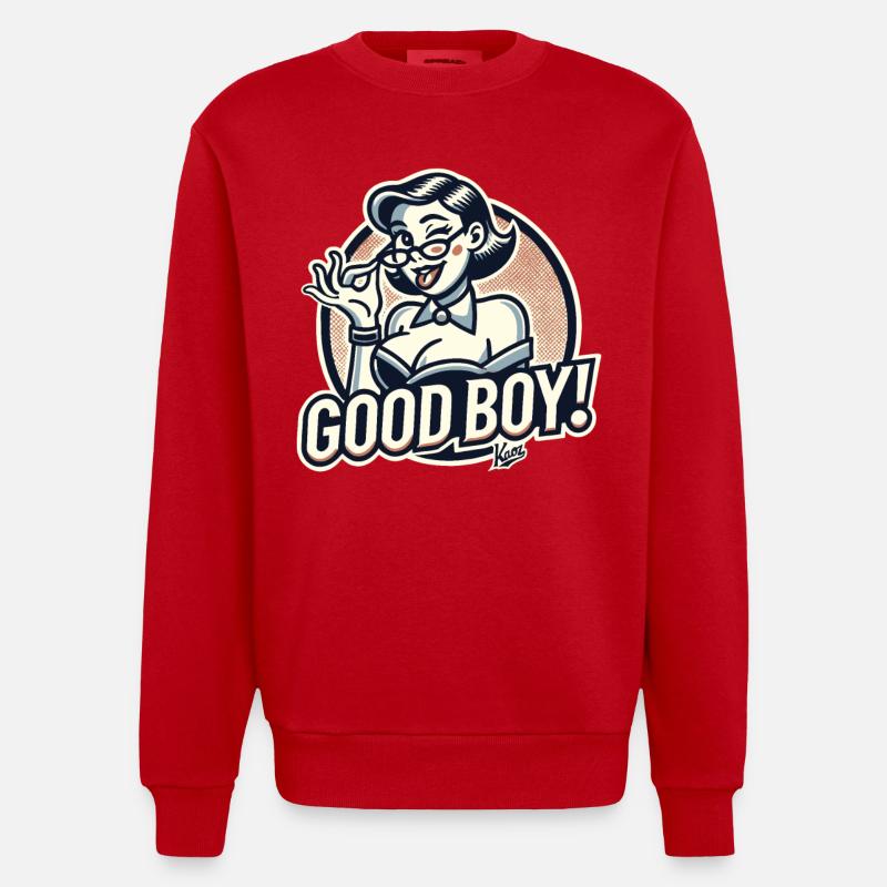 Schöne strenge Nerd-Dame: Braver Junge! - Heavyweight Oversized Organic Crew Neck Made in EU - Rot