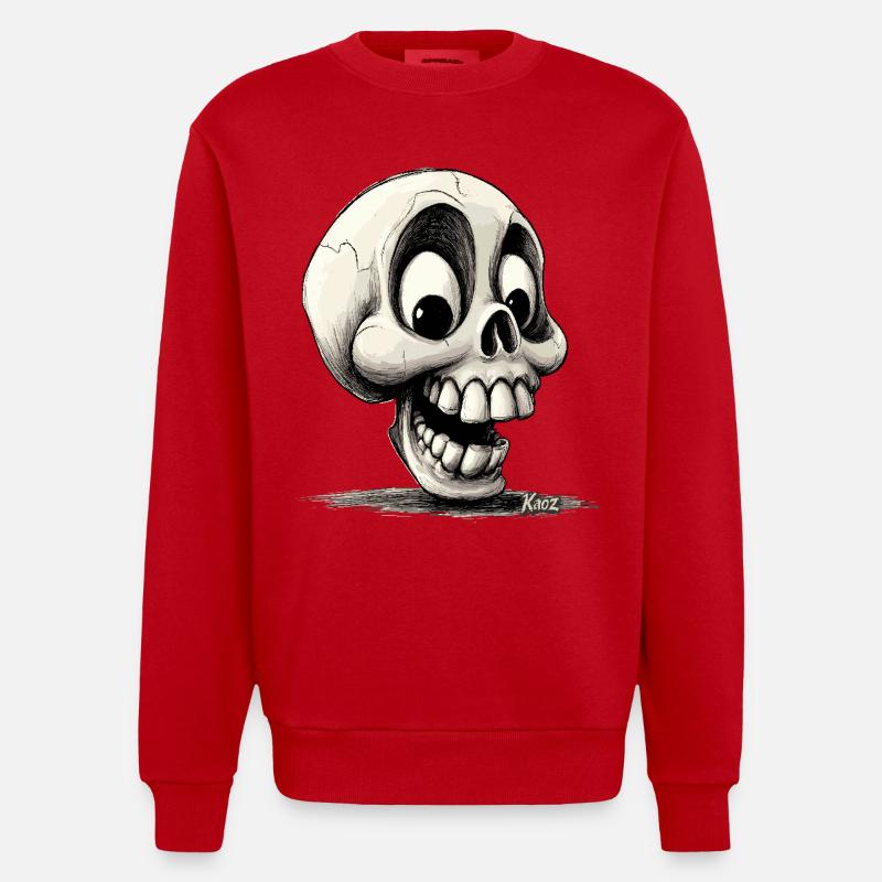 Crâne super drôle, bizarre, heureux - Sweat bio épais oversize fabriqué en UE - rouge