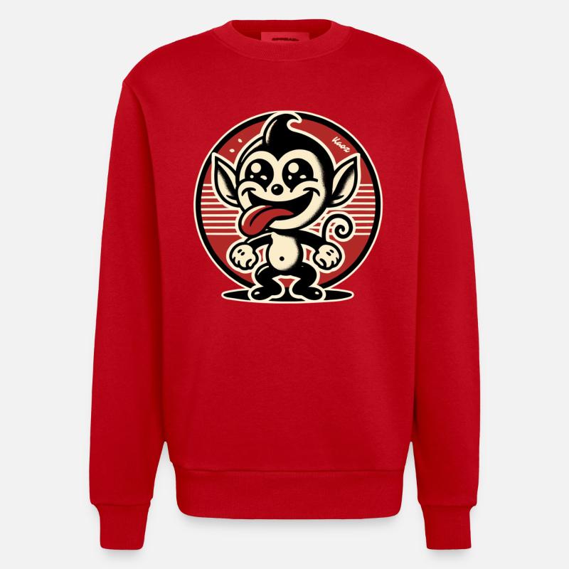 Fröhlicher kleiner Lausbuben-Affe - Heavyweight Oversized Organic Crew Neck Made in EU - Rot
