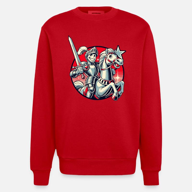 Chevalier médiéval sur son cheval - Sweat bio épais oversize fabriqué en UE - rouge