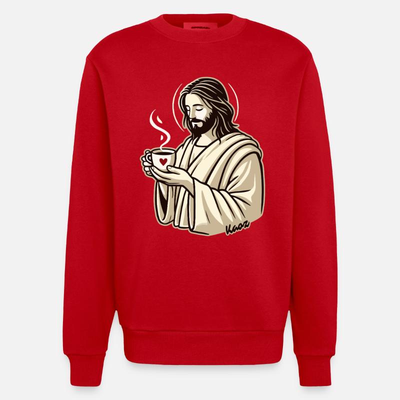 Jésus aime le café - Sweat bio épais oversize fabriqué en UE - rouge
