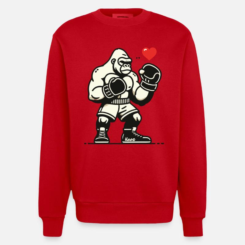 Boxer gorille avec cœur - Sweat bio épais oversize fabriqué en UE - rouge