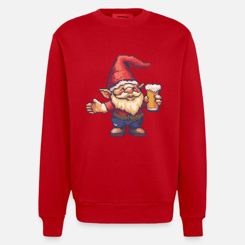 Nain de jardin Pixel Bière - Sweat bio épais oversize fabriqué en UE - rouge