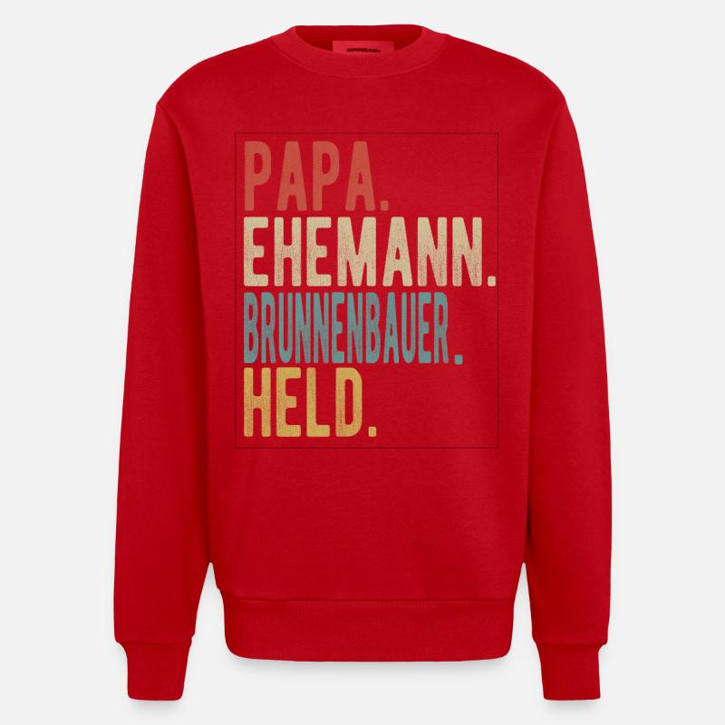 Brunnenbauer Papa Ehemann Held - Heavyweight Oversized Organic Crew Neck Made in EU - Rot
