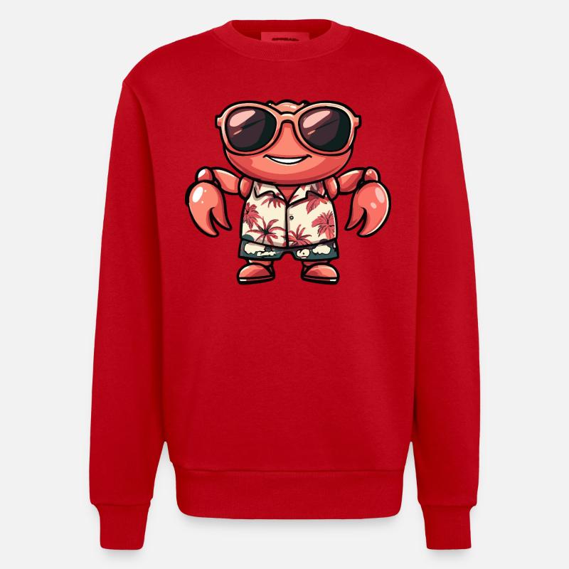Crab Crab Cool Summer - Heavyweight Oversized Organic Crew Neck Made in EU - red