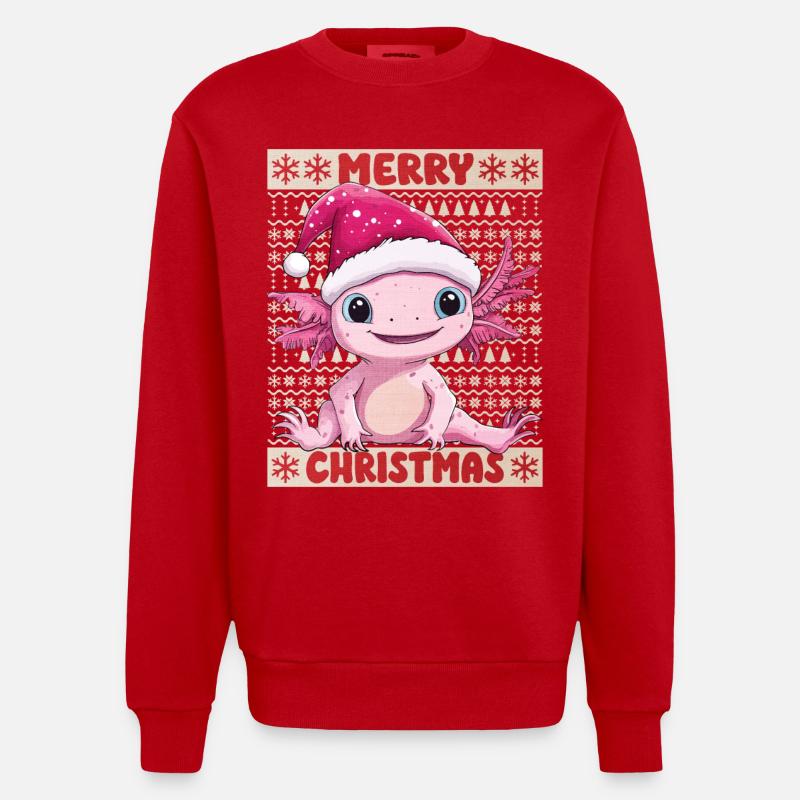 Axolotl Noël laid Noël mignon - Sweat bio épais oversize fabriqué en UE - rouge