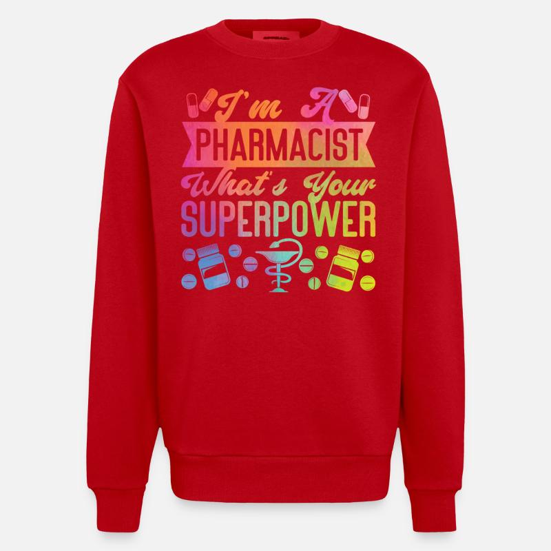 Pharmacy Tech Technician - Heavyweight Oversized Organic Crew Neck Made in EU - red