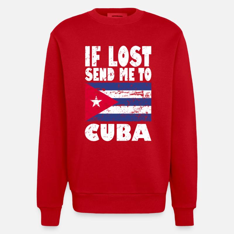 Cuba Flag Saying - Heavyweight Oversized Organic Crew Neck Made in EU - red