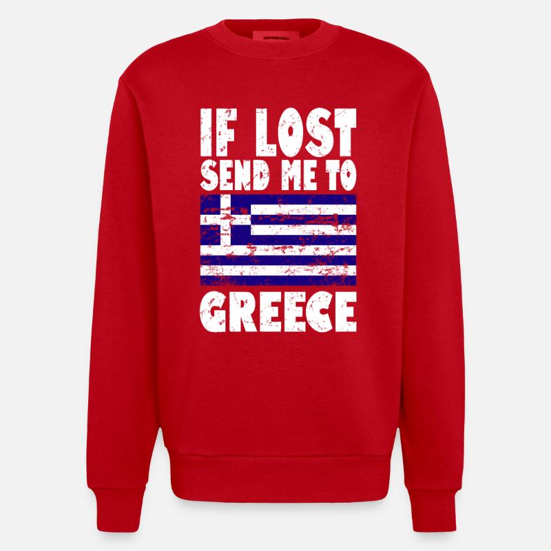 Greece Flag Saying - Heavyweight Oversized Organic Crew Neck Made in EU - red