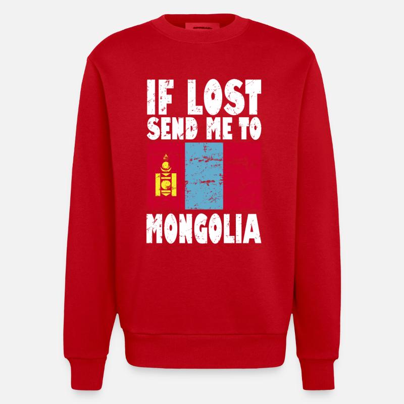 Mongolei Flagge Spruch - Heavyweight Oversized Organic Crew Neck Made in EU - Rot