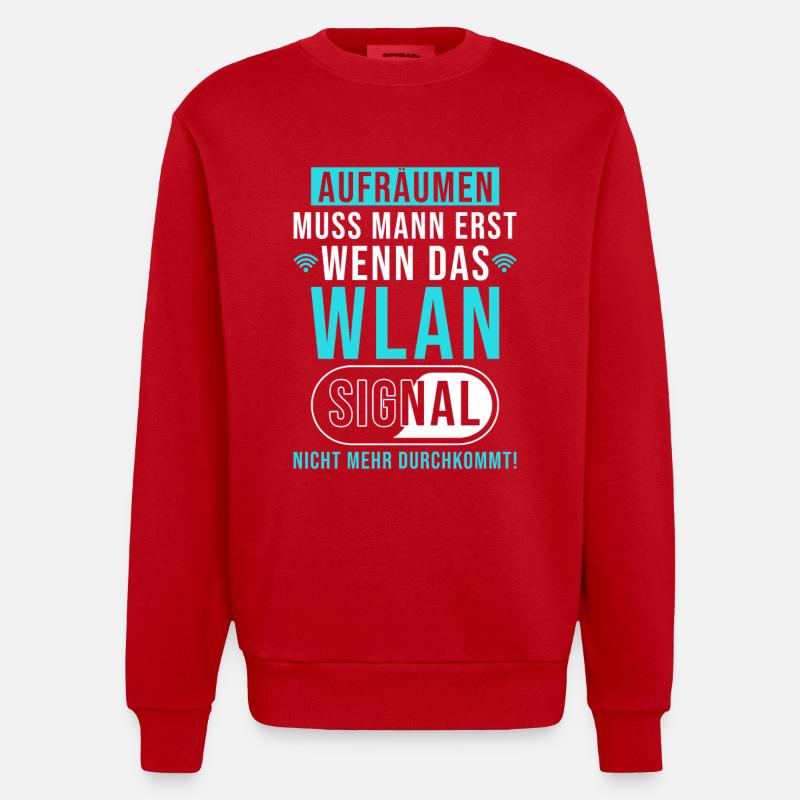Wlan Lustiger Spruch - Heavyweight Oversized Organic Crew Neck Made in EU - Rot